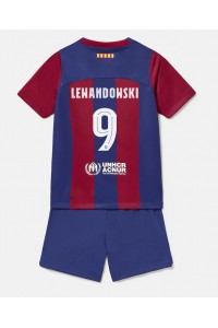 Fotbalové Dres Barcelona Robert Lewandowski #9 Dětské Domácí Oblečení 2023-24 Krátký Rukáv (+ trenýrky)